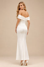 Rutipo Ivory Trumpet/Mermaid Asymmetrical Short Sleeves Ankle-Length Crepe Satin Wedding Dresses
